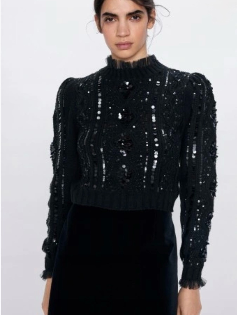 Zara Black Sequin-Embellished Turtleneck Sweater